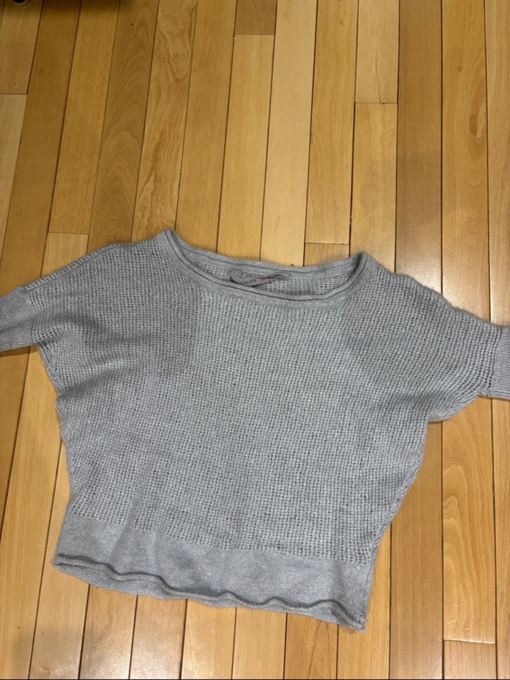 Athleta Heather Gray Waffle-Knit Short Sleeve sweater
